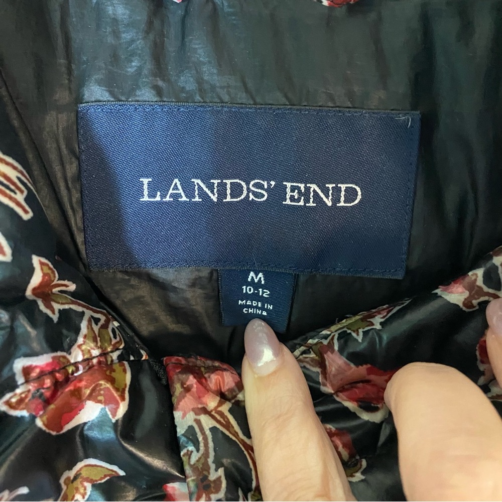 Lands' End Floral Puffer Down Jacket, Size Medium - Picture 3 of 9